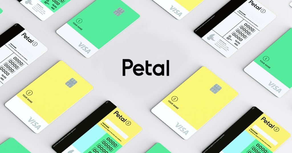 The Petal® 1 Visa® Credit Card with "No Annual Fee" features a sleek minimalist design.